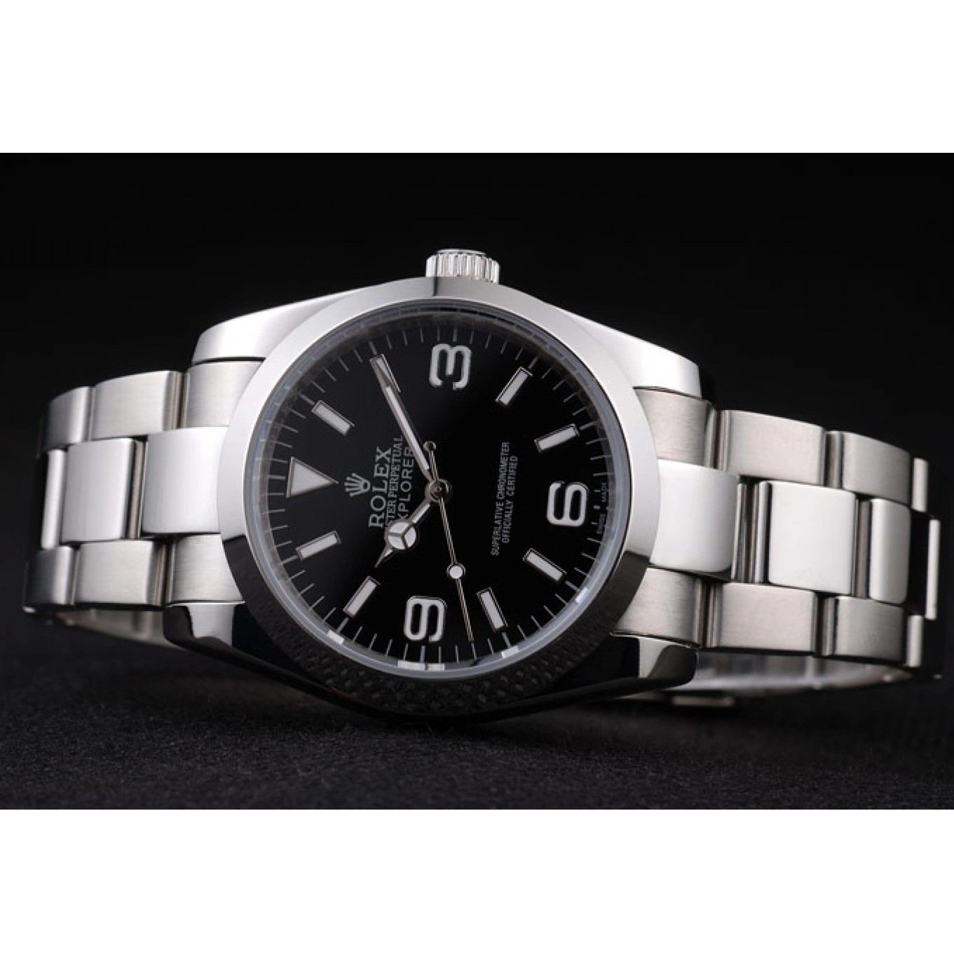 Aaa replica watch Explorer Rolex Steel Polished 98087 Black Dial Stainless 0807